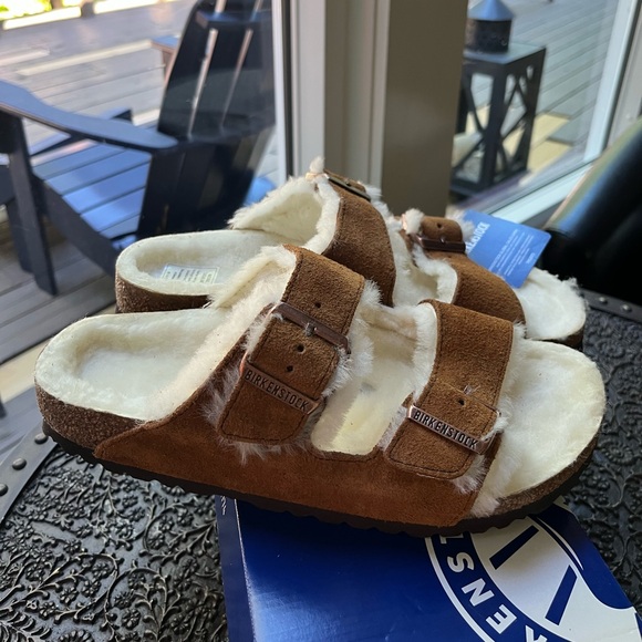 🤎BIRKENSTOCK ARIZONA SHEARLING SANDALS MINK 38 EU 7 US 40 EU 9 US - Picture 5 of 10